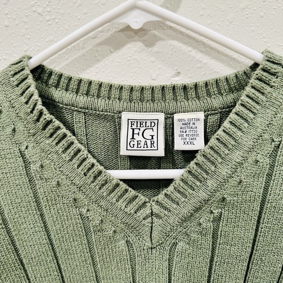 Vintage 90s Green Field Gear Men's V-Neck Ribbed Sweater 3XL Layering Preppy - Picture 5 of 13